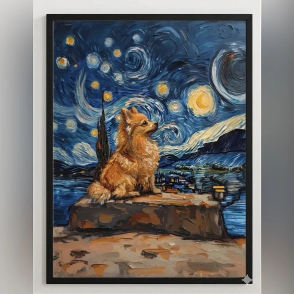 Starry Night Pomeranian Framed 8x10 Dog Wall Art Print